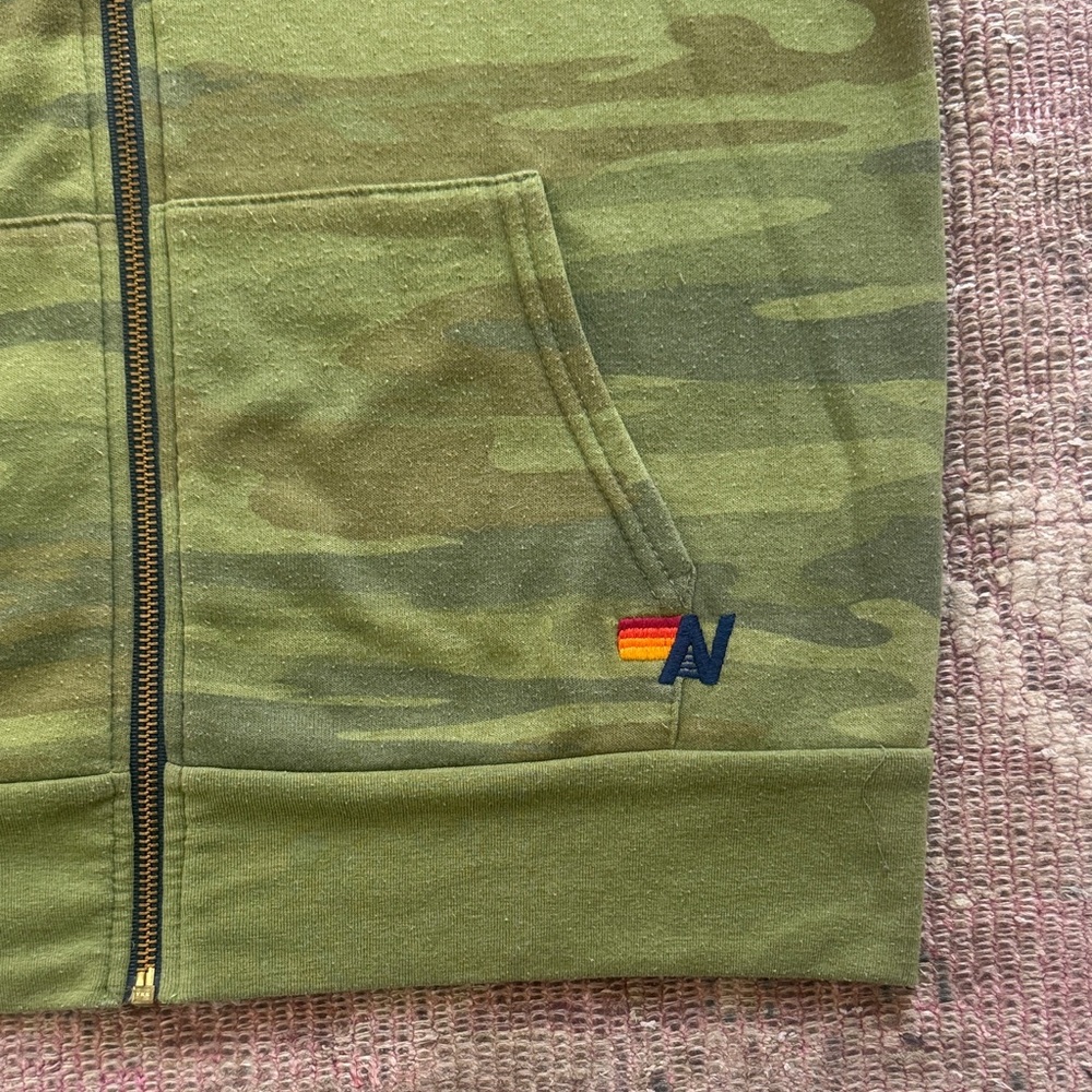 Aviator Nation Green Camo Hoodie with Colorful Stripes - Picture 3 of 5